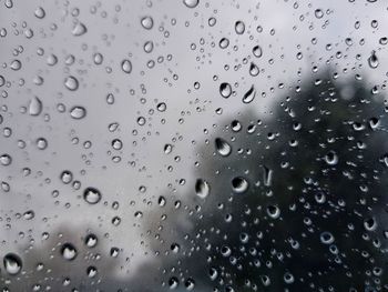 Full frame shot of raindrops on glass window