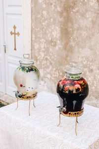 Close-up of glass jar on table