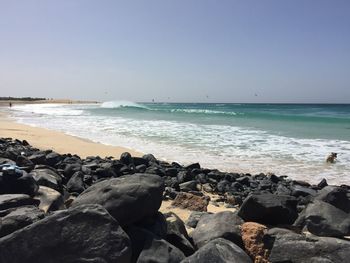 Scenic view of sea against clear sky