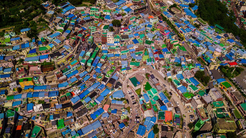 High angle view of crowd in city