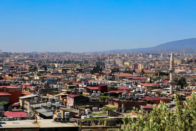 High angle view of townscape against sky