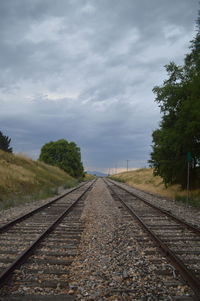 View of railway tracks against cloudy sky