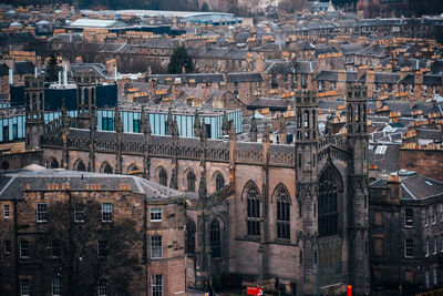 High angle view of buildings in city