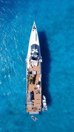 High angle view of ship sailing on sea