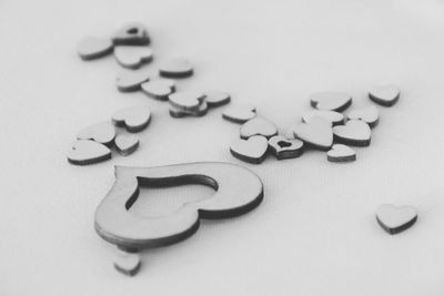 High angle view of text on white table