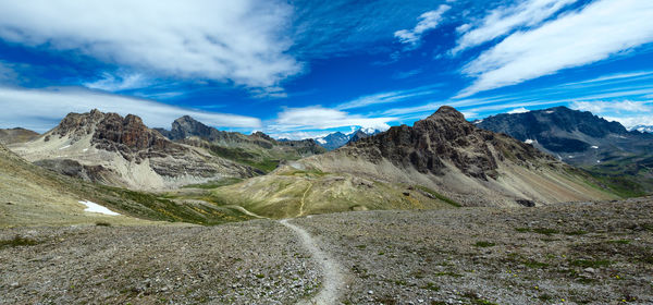 Panorama of mountains with footpath