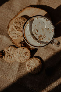 High angle view of coffee on table