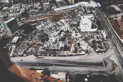 High angle view of street amidst buildings in city