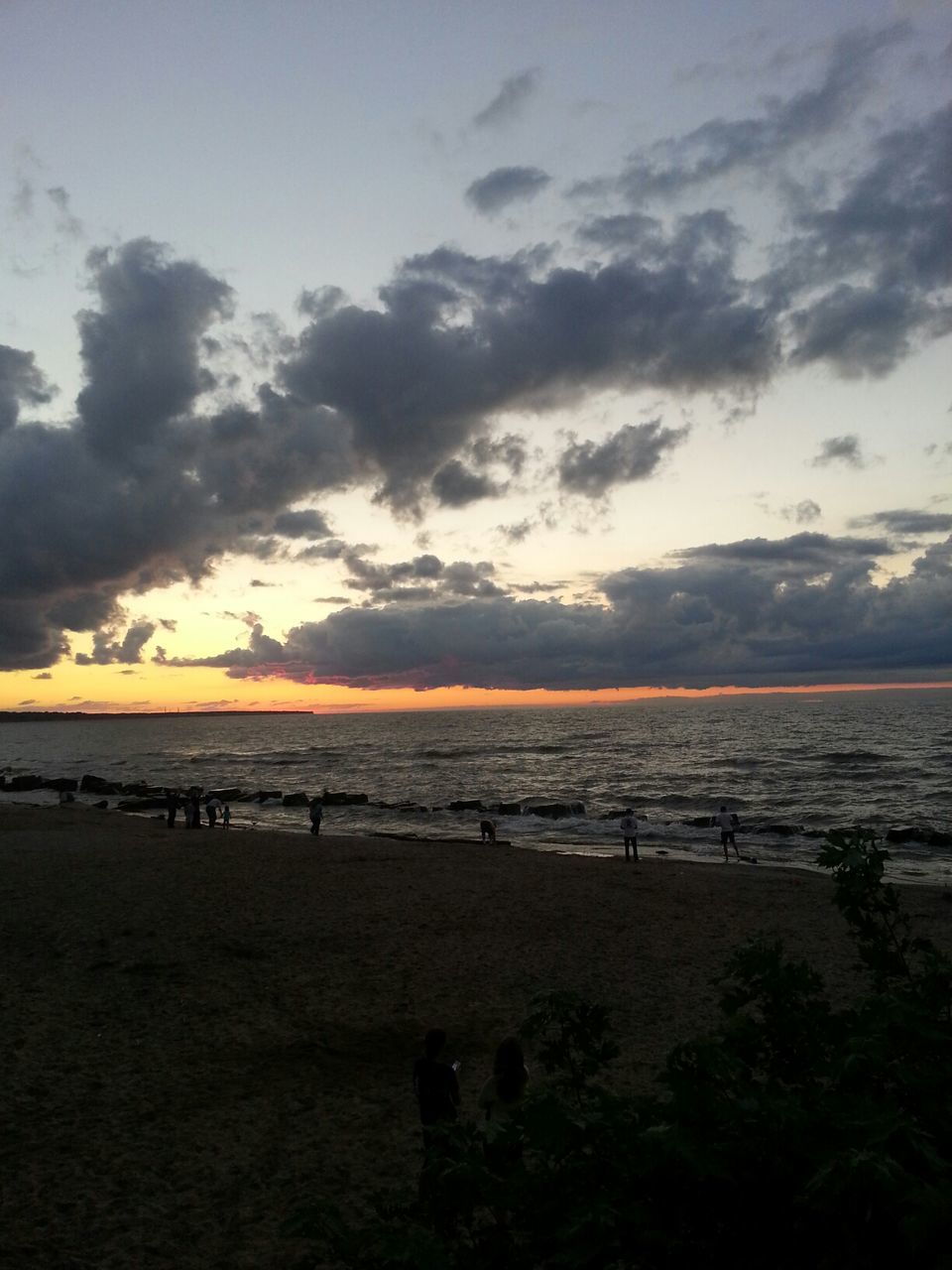 sea, beach, sky, sunset, tranquil scene, scenics, horizon over water, water, tranquility, beauty in nature, shore, cloud - sky, sand, nature, idyllic, silhouette, cloud, incidental people, cloudy, orange color