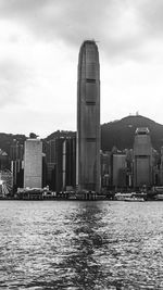 Buildings in city against cloudy sky