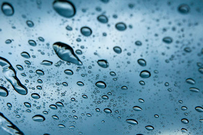 Close-up of raindrops on glass window