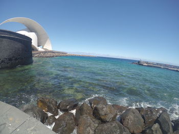 Scenic view of sea against clear sky