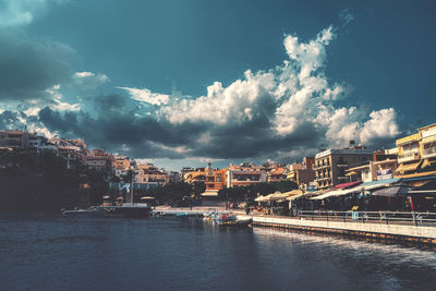 High angle view of city at waterfront