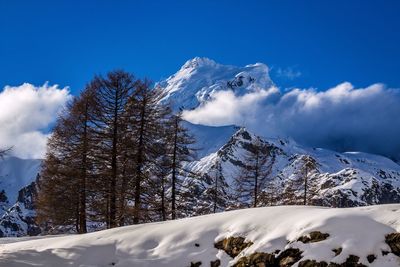 Scenic view of snow covered mountains against sky