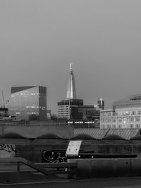 View of city buildings against clear sky