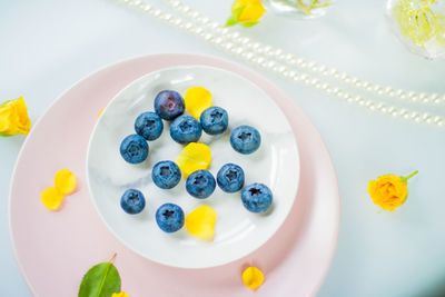 High angle view of food in plate on table