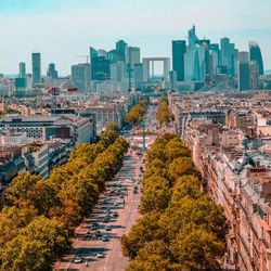 High angle view of road amidst buildings in city