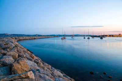 Scenic view of sea against clear sky