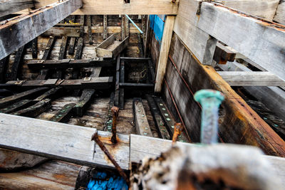 High angle view of old machine