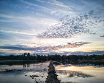 Scenic view of lake against sky during sunset