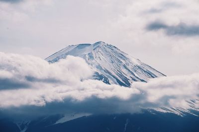 Aerial view of snowcapped mountains against sky