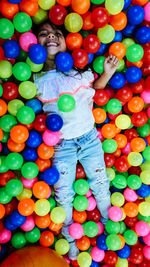 High angle view of multi colored balls ball