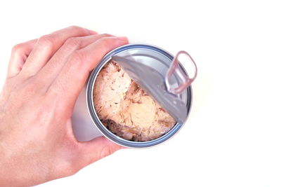 High angle view of person holding bread