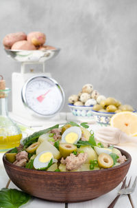 Close-up of fruit salad in bowl on table