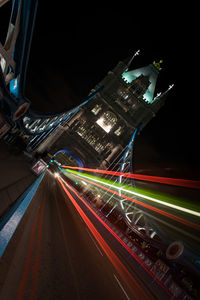 Light trails on tower bridge at night