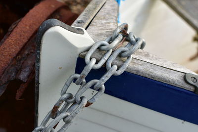 Close-up of chain tied up on rope