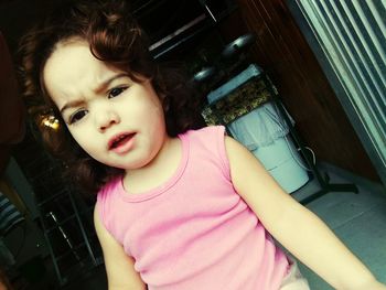 High angle portrait of smiling girl standing