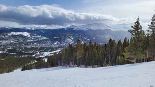 Scenic view of snow covered mountains against sky