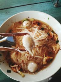 Close-up of noodle soup
