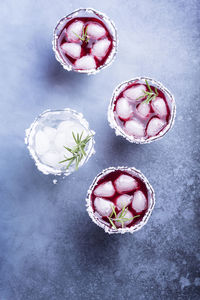 Directly above shot of drink in container on table