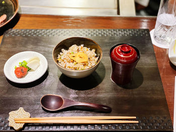 High angle view of food on table