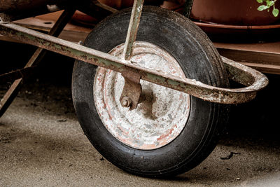 Close-up of old rusty wheel