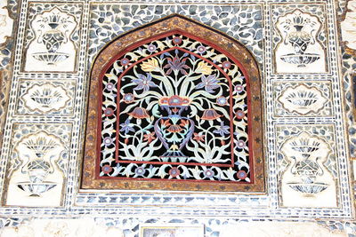 Low angle view of stained glass in building