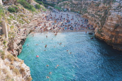 High angle view of people at beach