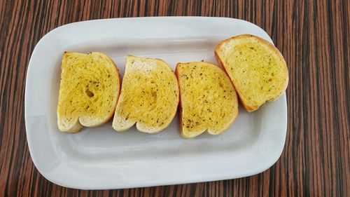 High angle view of breakfast served on table