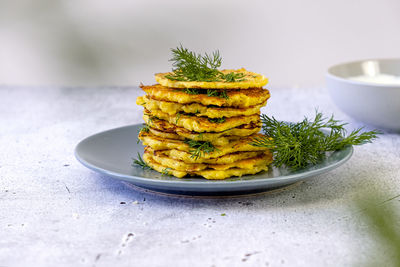 Traditional ukrainian deruny . ukrainian cuisine potato pancake.