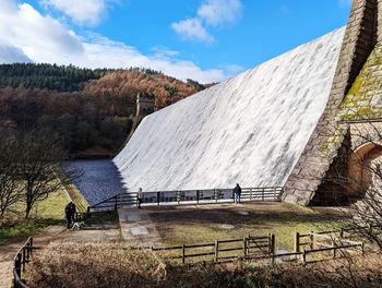 Built structure on field against sky