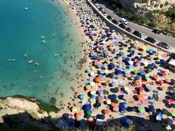 High angle view of people at beach