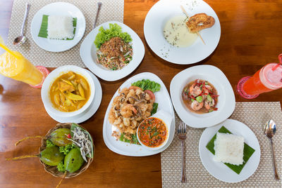 High angle view of food on table