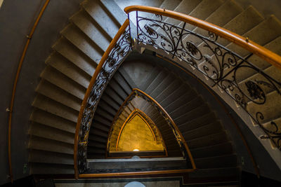 Low angle view of spiral staircase in building