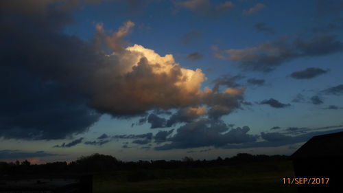 Scenic view of field against sky at sunset