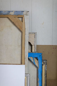 Close-up of blue wooden door of building