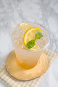 High angle view of drink on table