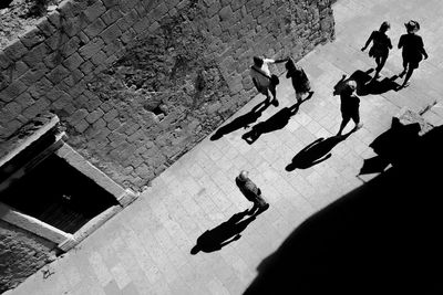 High angle view of people on floor