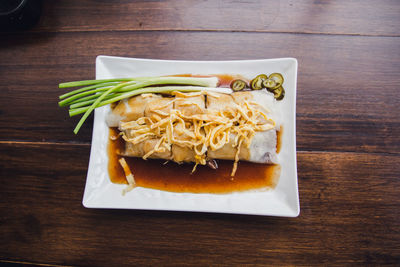 High angle view of food on table