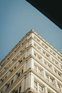 Low angle view of building against clear blue sky